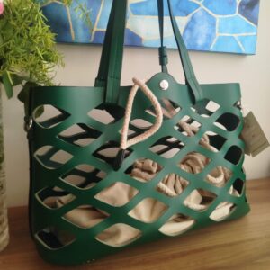 Sac cabas ajouré vert avec pochette intérieure